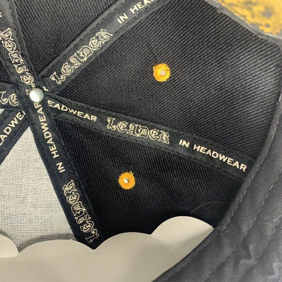 Leader In Headwear Yellow Black Skull Fitted Cap Holographic Sticker Size XXS - Picture 13 of 15